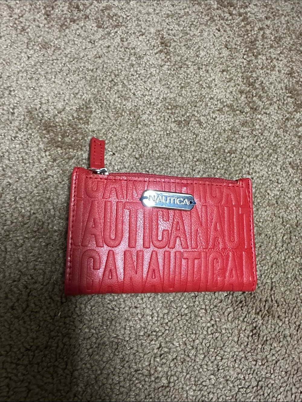 Nautica Red Embossed Zip Card Wallet